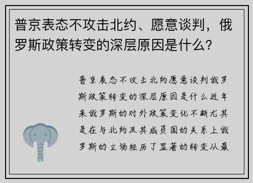 普京表态不攻击北约、愿意谈判，俄罗斯政策转变的深层原因是什么？