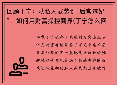 回顾丁宁：从私人武装到“后宫选妃”，如何用财富操控商界(丁宁怎么回事)